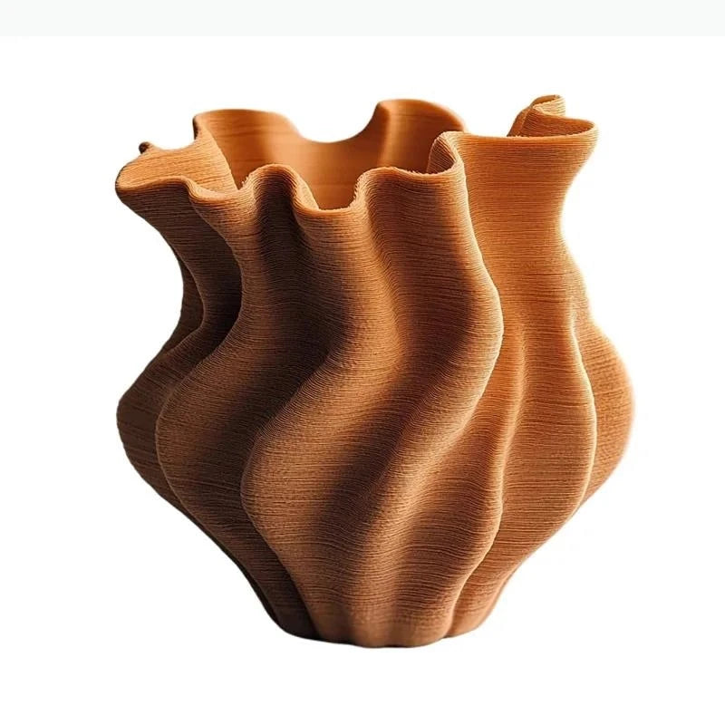 vase moderne orange rayures horizontales décoration intérieure résine abstraite sculptée ornement