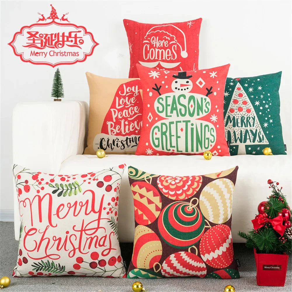 housse coussin décorative noël motif sapin rouge vert beige lit salon fauteuil carré