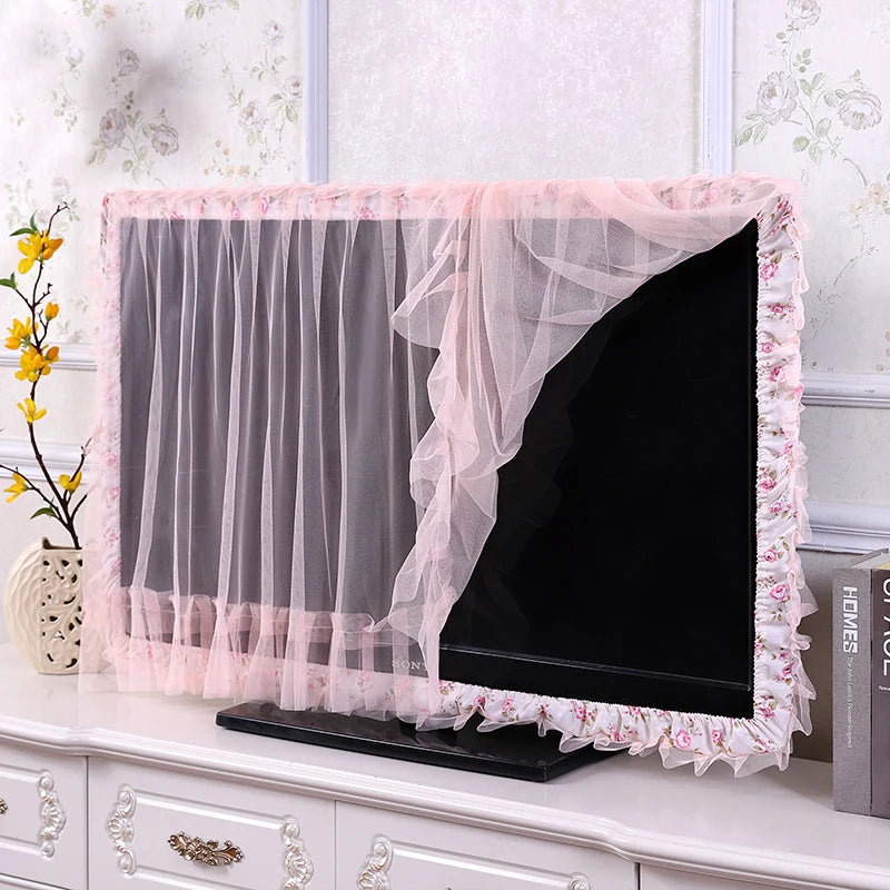 couverture téléviseur rose blanche floral translucent decoratif maisonécran monitor protection antipoussiere