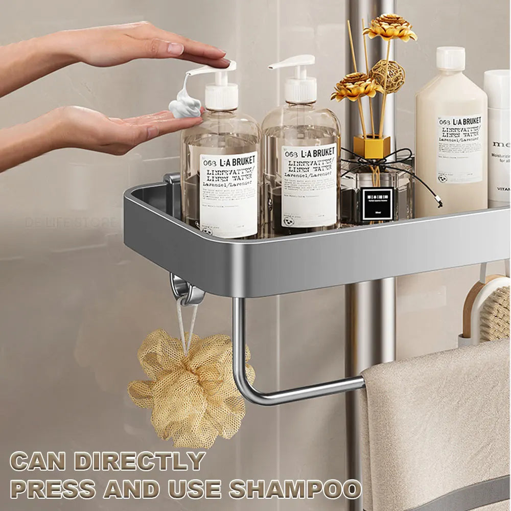 étagère douche argentée moderne vis fixations étagères accessoires toilettes shampooing savonDecoration