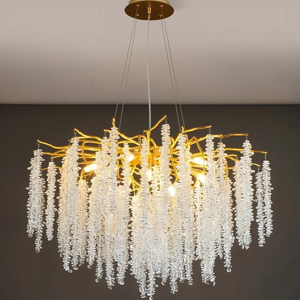 suspension lumineuse moderne dorée blanches translucides branches naturel salon chambre restaurant étude