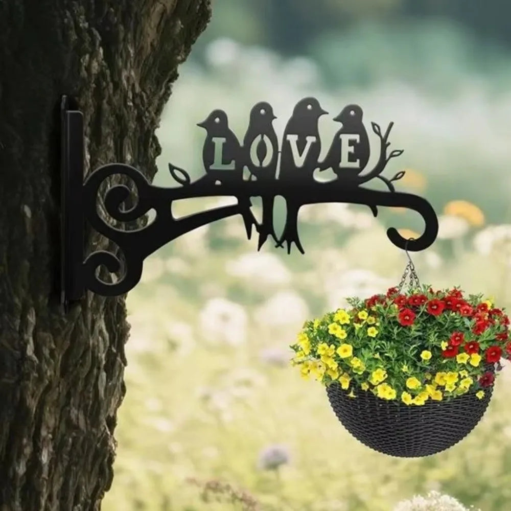support mural vintage noir crochet floral oiseau love artisanal suspensions plantes décoratives