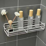 étagère salle bain moderne fer noir blanche grille métallique adhésive cosmétique rangement angle mur