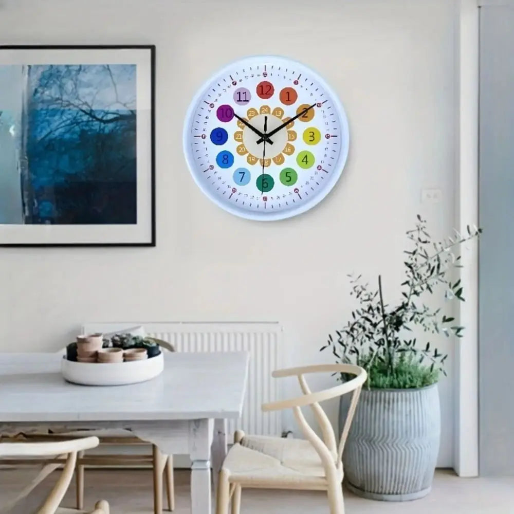horloge murale silencieuse apprentissage dessin animé colorée enfants sections colorées motifs