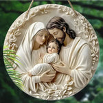 décoration murale plaque bois relief religieux classique personnages suspendu tringle 20cm beigeclair