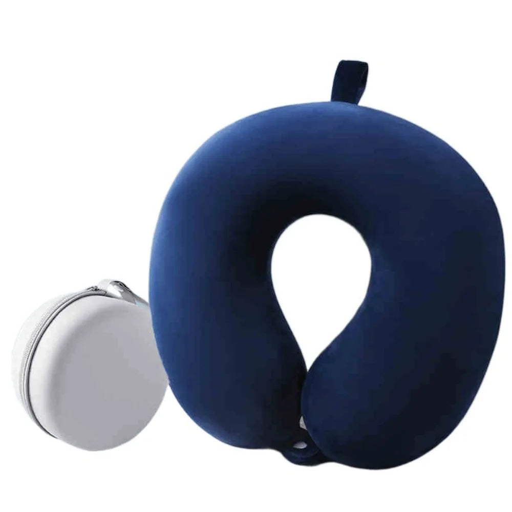 oreiller voyage bleu doux ergonomique coussin double face polyester coton rangement