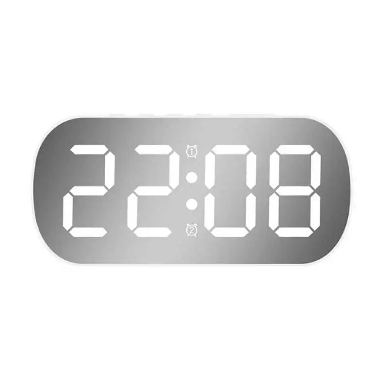 réveil numérique moderne miroir blanc noir vert alarme affichage heure température minimaliste