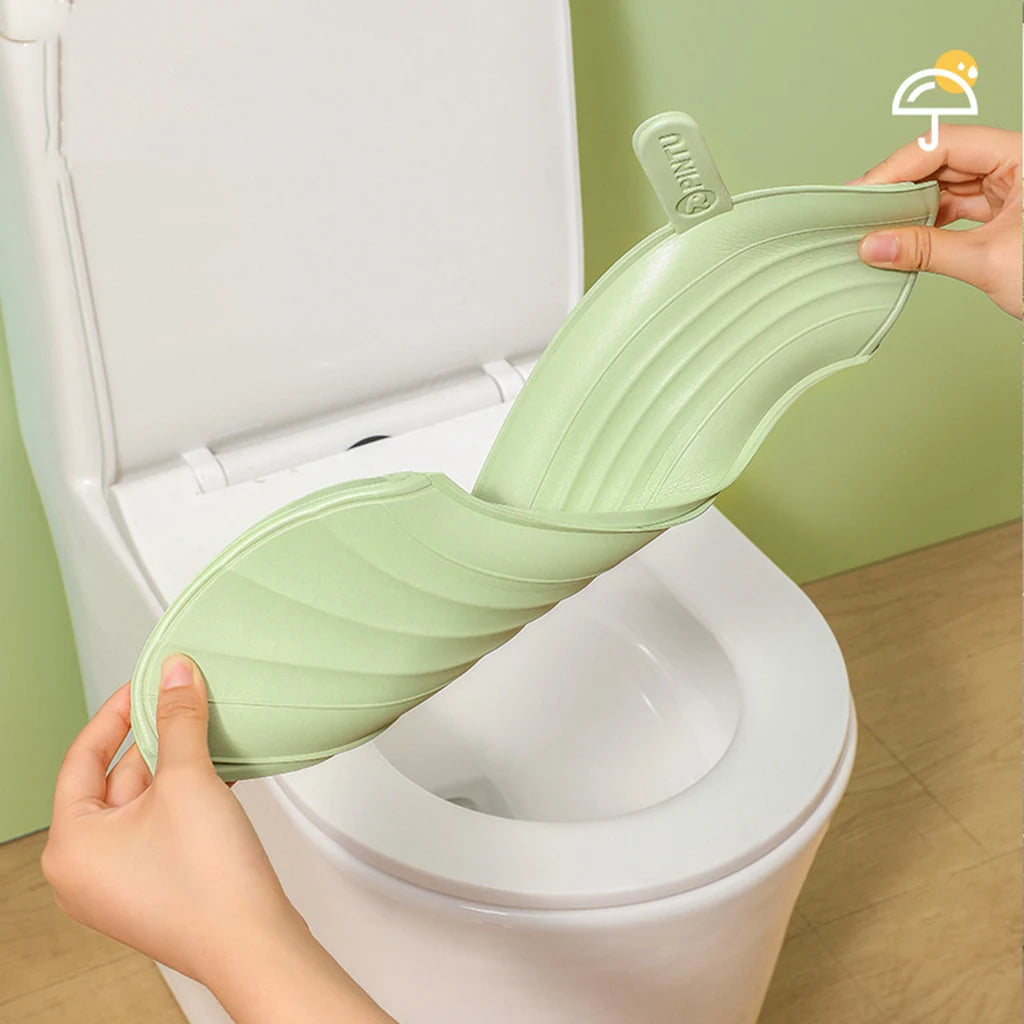 siège toilette pliable tapis lavable coussin doux moderne vert clair rayures horizontales clips salle
