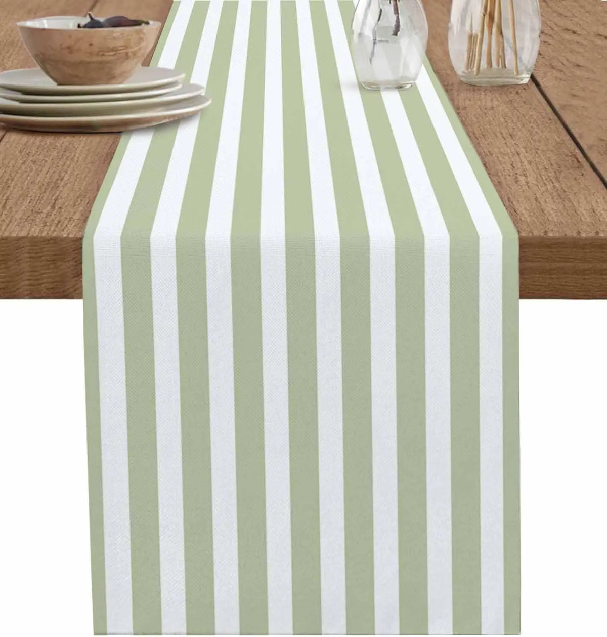 table chemin table vert clair rayures horizontales moderne décoration intérieure polyester