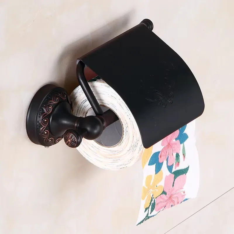 accessoires salle bain noir élégants motifs floraux classiques vintage fixations murales porte savon porte