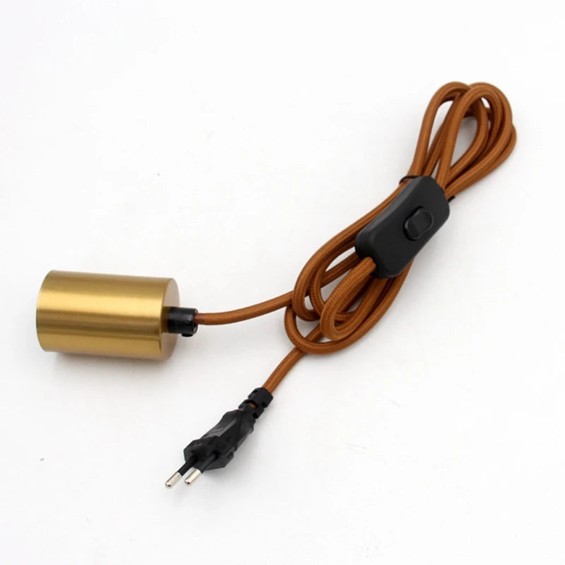 ampoule suspendue moderne câble noir interrupteur doré métal e27 chambre salon étude