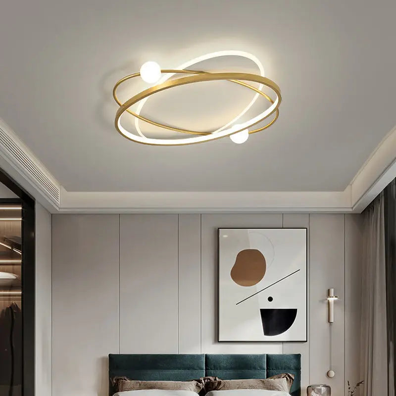 lampe led moderne anneaux entrelacés noir or blanc chaud froid dimmable minimaliste chambre salon