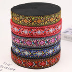 ruban décoratif floral ethnique polyester largeur 1.5 pouces rouge noir bleu rose jaune vert