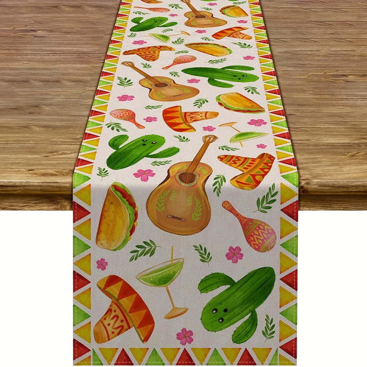table cheminement tissé motif mexicain couleurs vives festif dimensions variées motifs festifs textiles artisanal