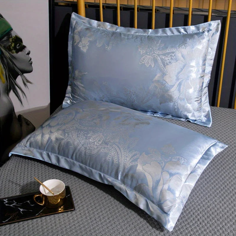 protège oreiller classique fleurs bleu marine beige broderie polyester lit chambre coucher couple deco
