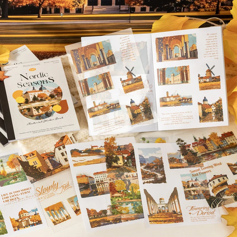 sticker paysagiste saisonnier scrapbooking stickers autocollants livres stickers paysages naturenels illustrations paysages urbains