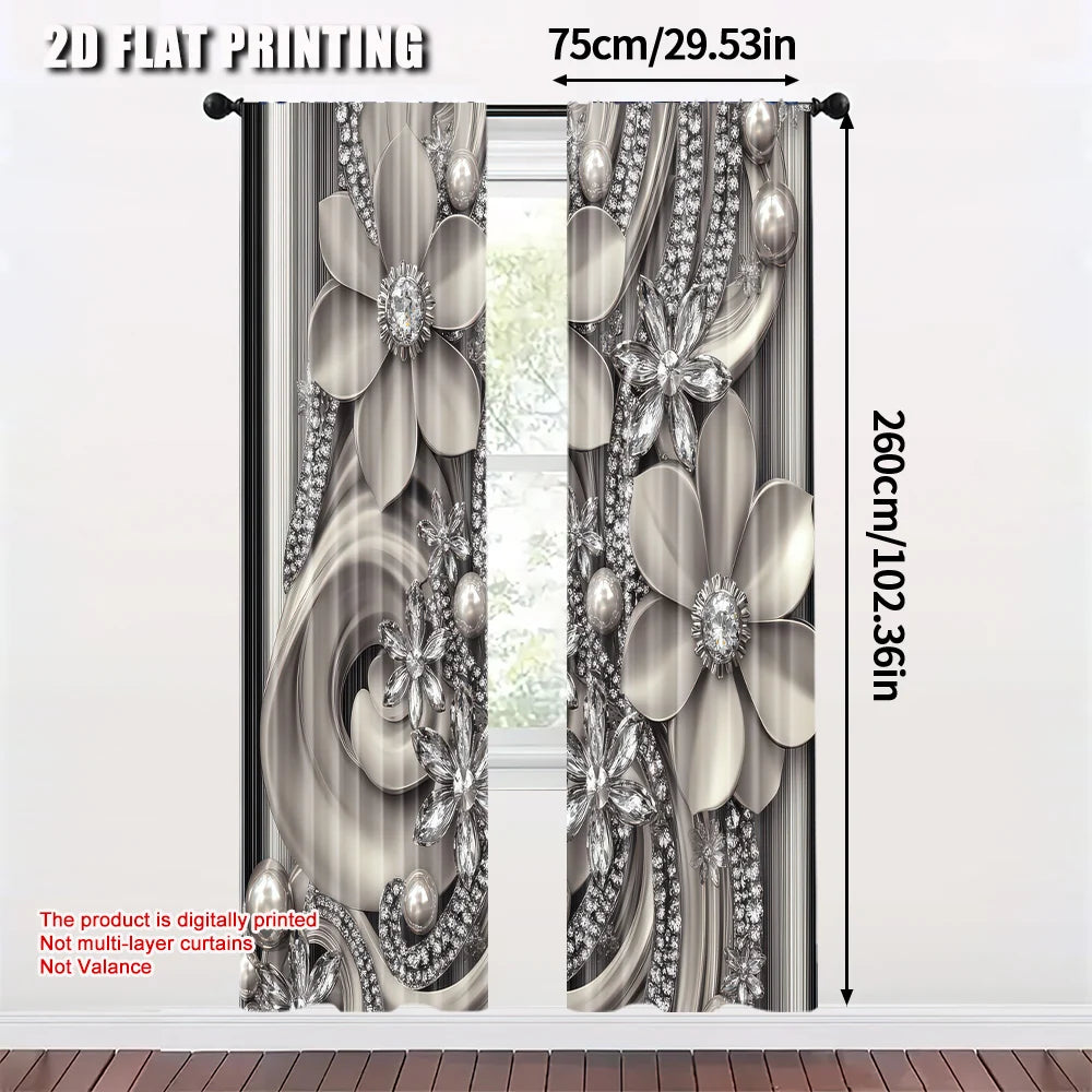 rideau moderne élégant fleurs géométrique opacité gris blanc noir pièces polyester tringle