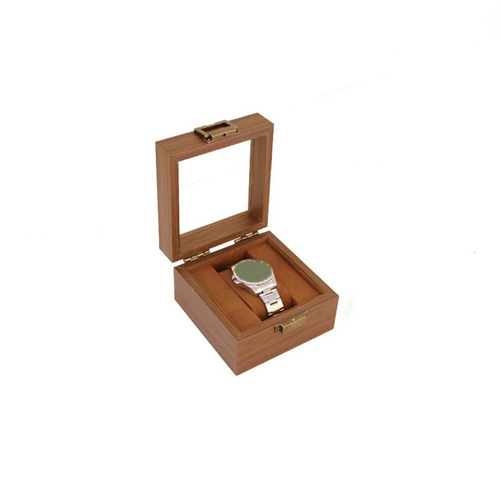 boîtes montres bois marron clair verre transparent classique poignées dorées 10 positions montres
