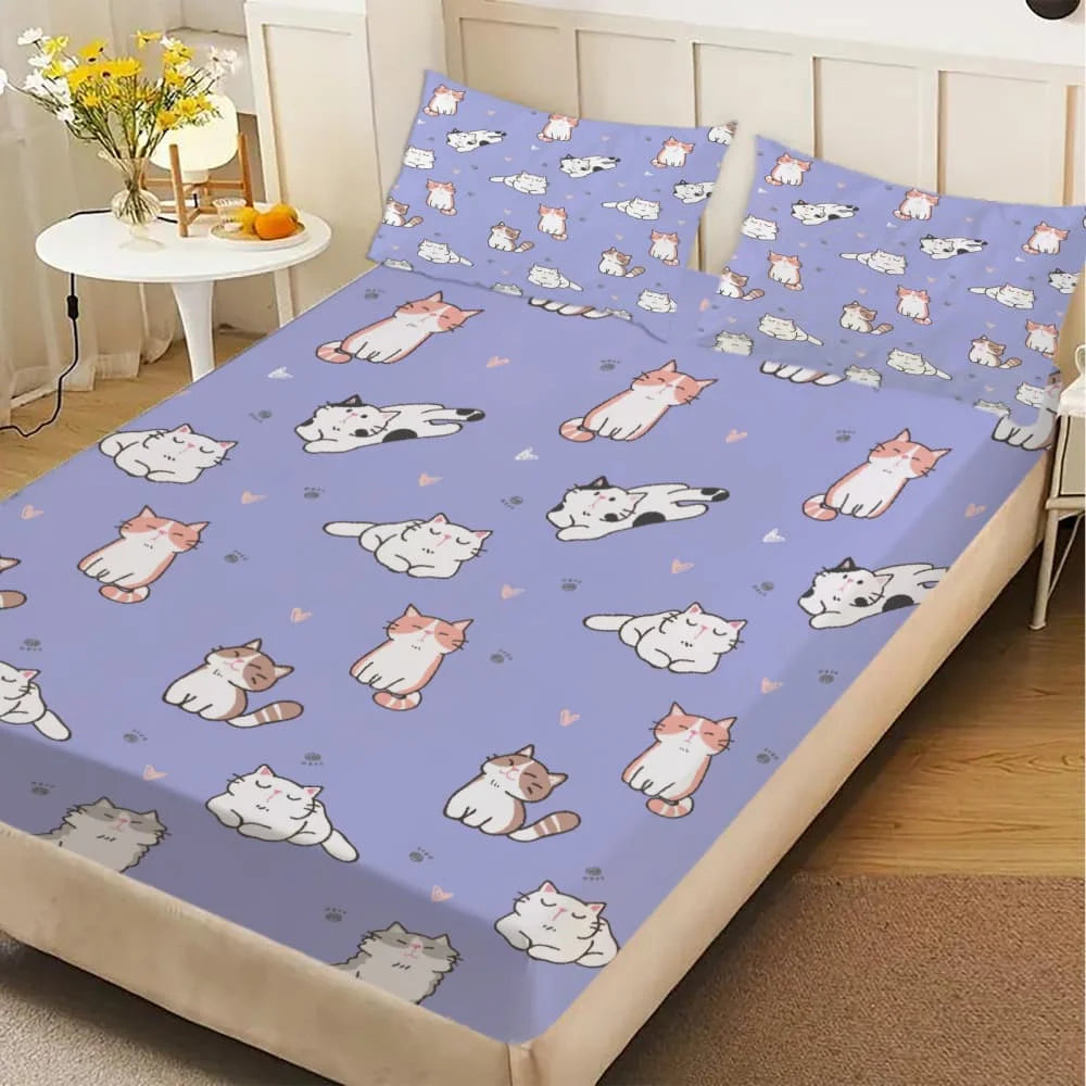 drap housse violet chatons mignons coeurs roses élastique lit moderne print