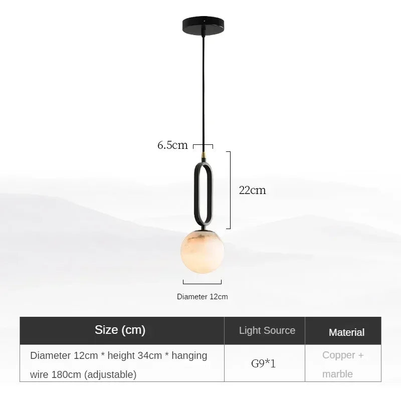 lampe suspendue marbre noir blanche moderne minimaliste globes translucides support métallique