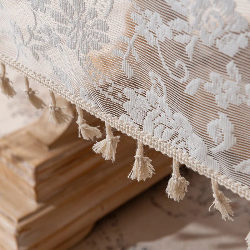 nappe table broderie florale beige réutilisable machine classique tassel mariage fêtesextérieur