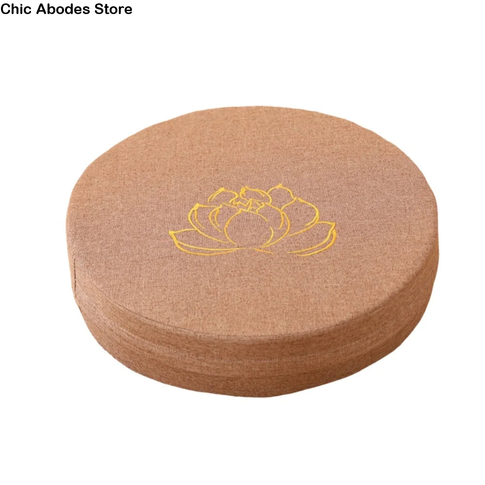 coussin méditation yoga rond broderie fleur lotus mousse épaisse siège salon japonais