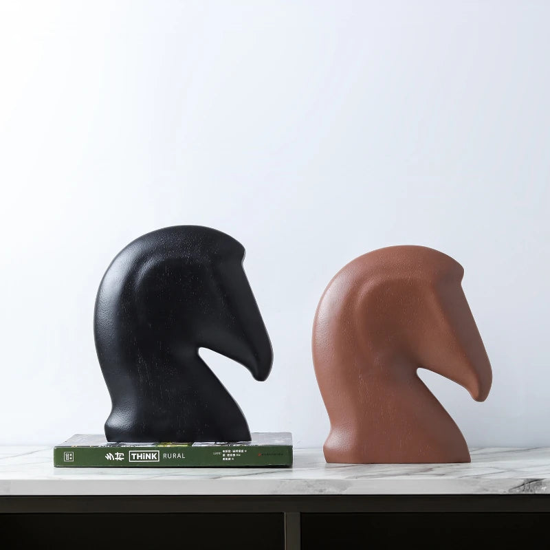 décoration moderne tête cheval résine noire sculpture intérieur minimaliste ornement maison salon erotique