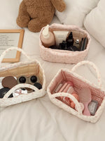 panier rangement matelassé floral rose blanc doux cosmétiques maquillage portable vintage