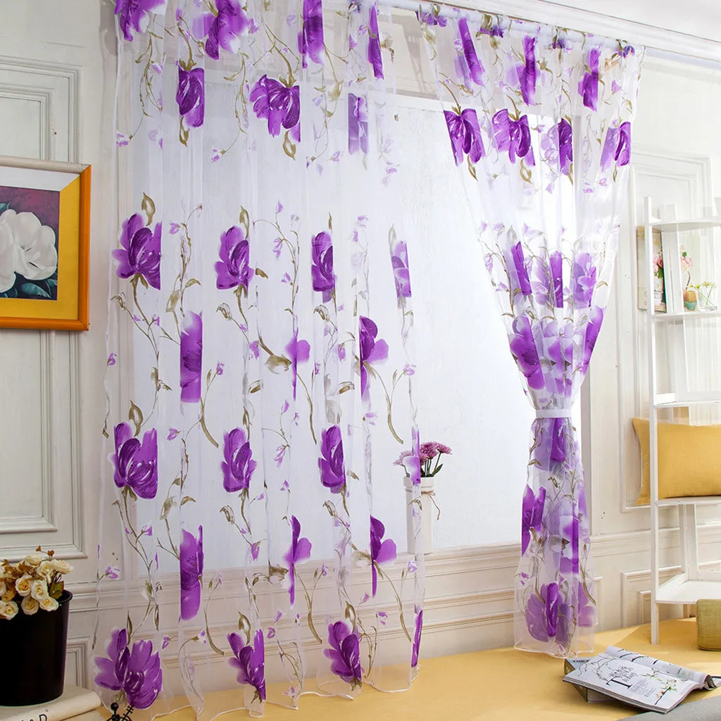 rideaux tulle motifs floraux pastorale translucides couleurs vives champêtre tringle rideau intérieur decoration