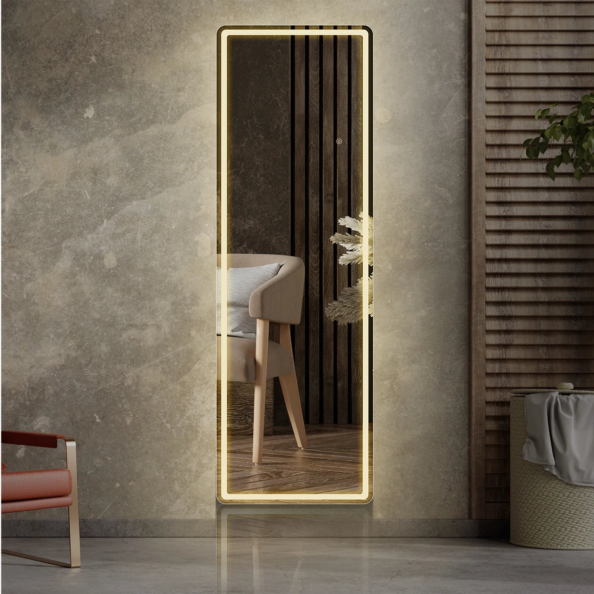 miroir pied moderne éclairage led blanc noir minimalisteintérieur