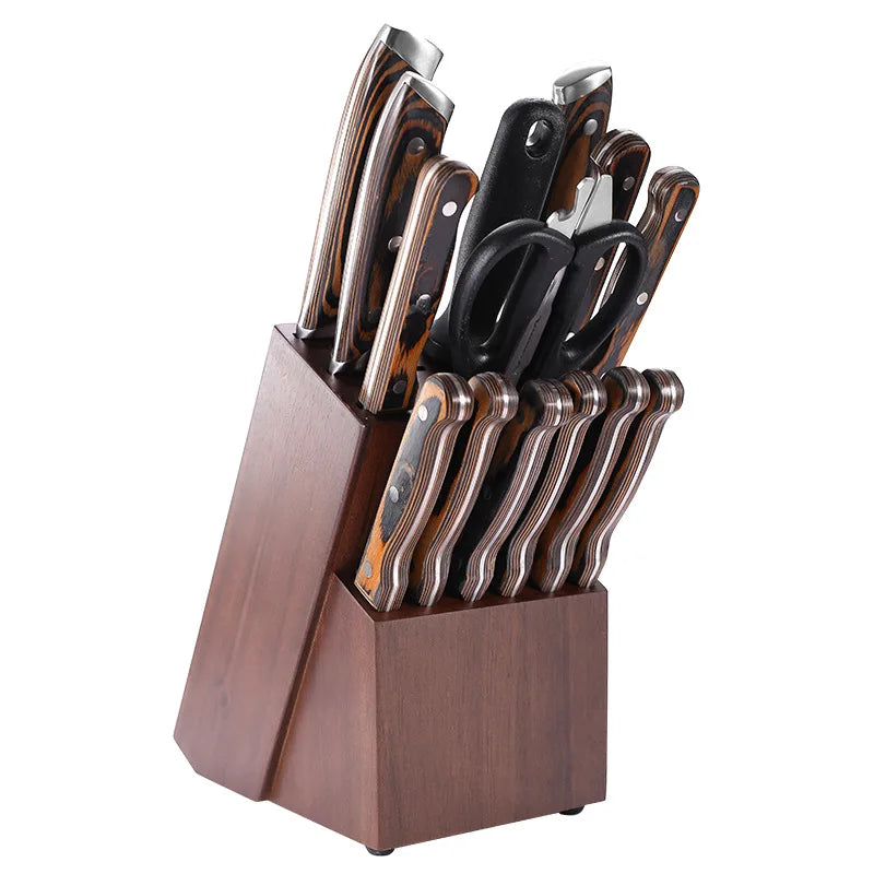 Porte-couteaux en bois avec couteaux rangés, design organisé