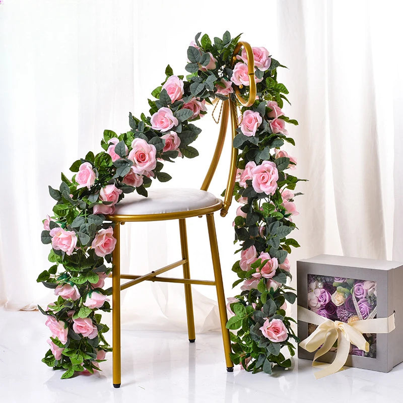 guirlande artificielle roses vigne feuilles vertes extérieur mariage anniversaire décoration romantique 220cm