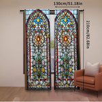 rideaux deux pièces motifs floraux semi transparent vitrail couleurs vives rouge bleu violet