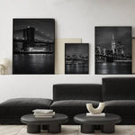 décoration murale triptyque art contemporain noir blanc paysage urbain nocturne york chambre salon