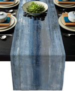 table chevet moderne chemin table lin bleu gris résistant l'usure antidérapant rustique assiettes tasses