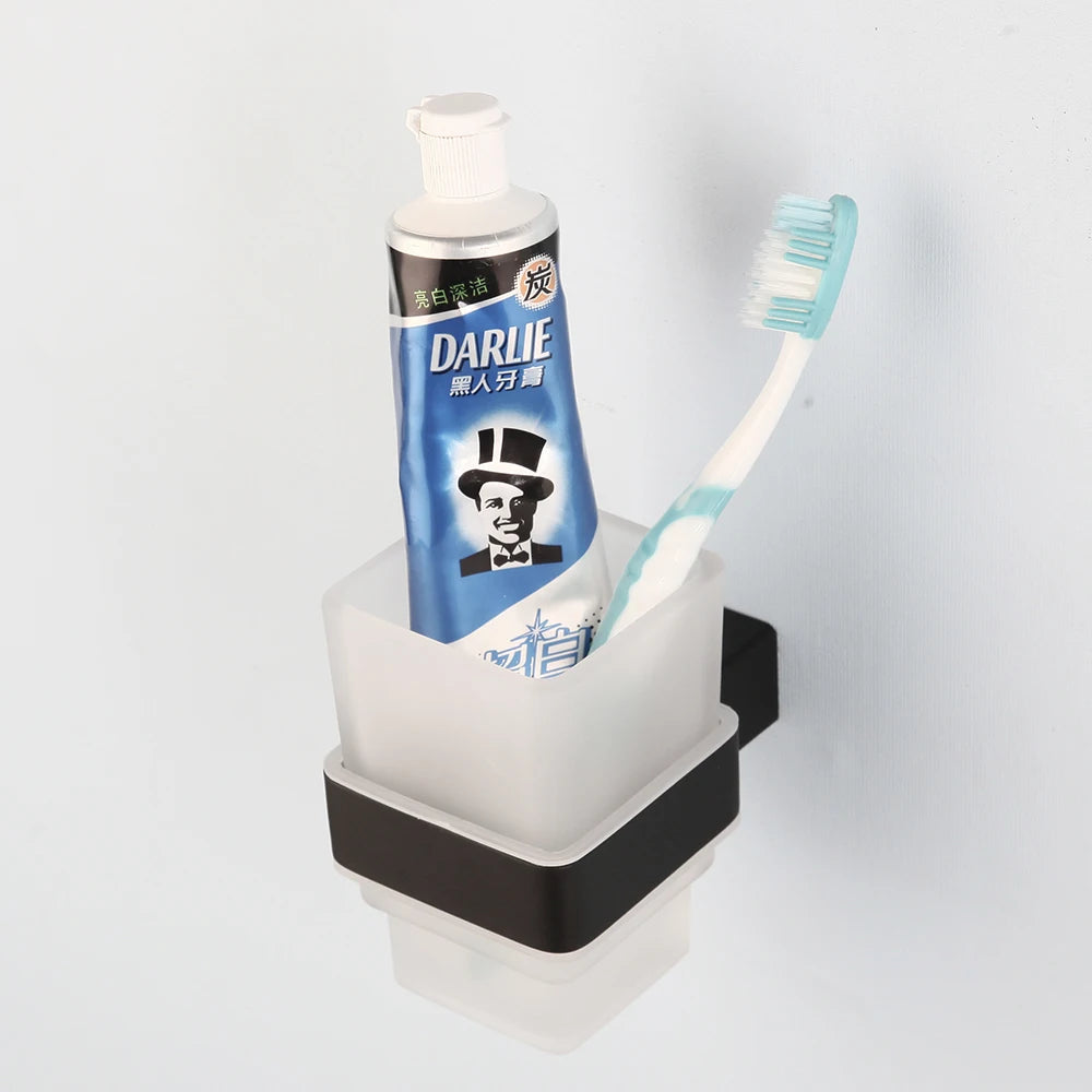 accessoires salle bain noir moderne ensemble porte serviettes papier toilette brosse dents móc cosmétiques