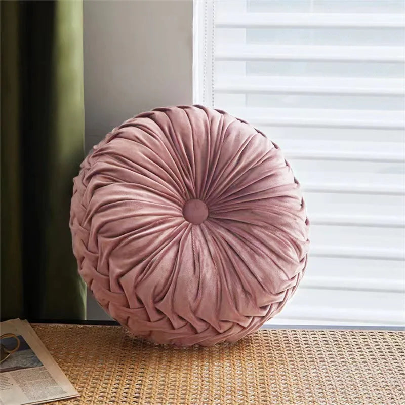 coussin rond plissé velours polyester fibre massage couleur rose gris moderne