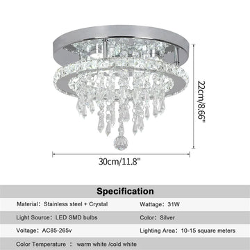 lustre moderne cristal transparent argenté plafonnier led salon télécommande intensité variable suspension