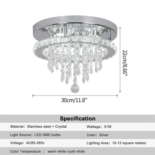 lustre moderne cristal transparent argenté plafonnier led salon télécommande intensité variable suspension
