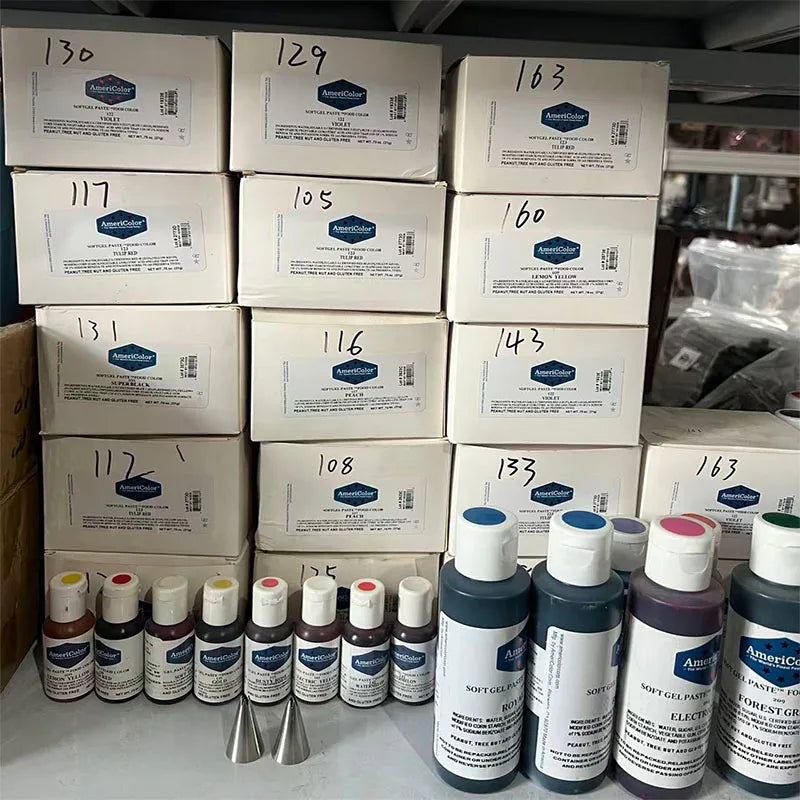 peinture liquide bleue blanc flacon capsules décoratives gâteau multicolore opacité artisanal