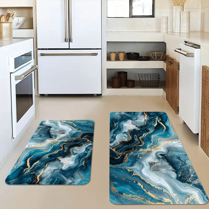 tapis moderne marbré bleu doré salon extérieur salle bain polypropylène polyester