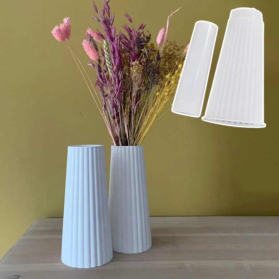 moules silicone rayés vases béton artisanat ciment plâtre modernes minimalistes deux pièces différentes tailles