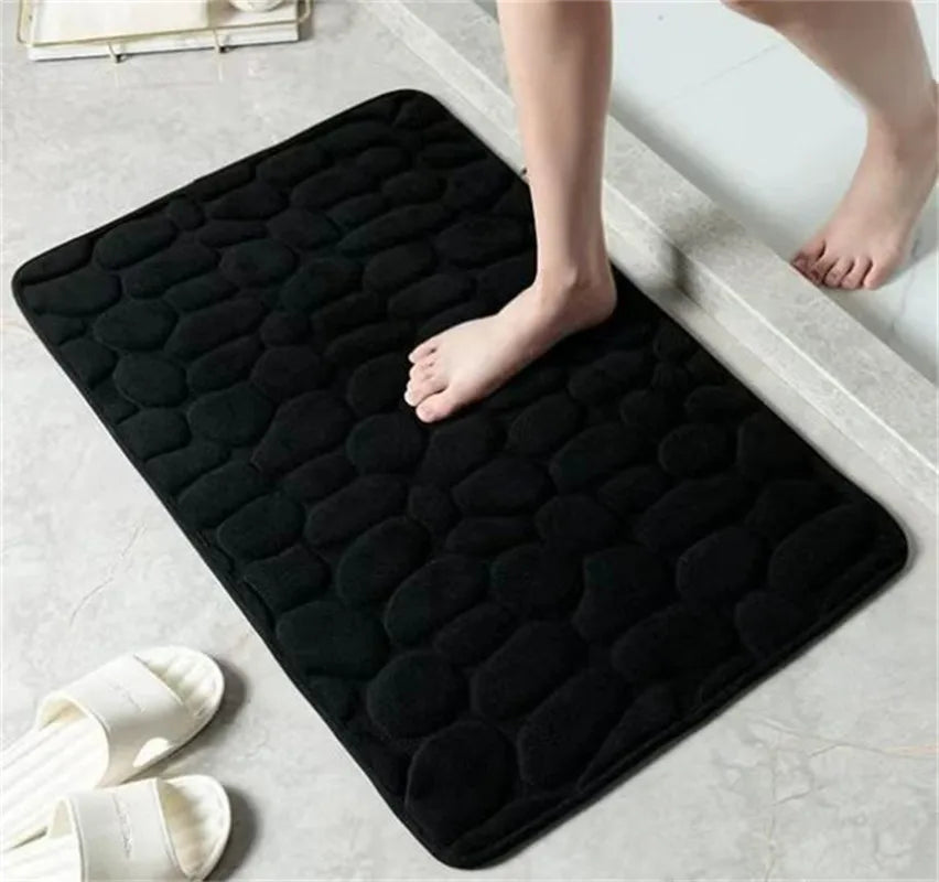 tapis bain absorption eau antidérapant mémoire forme texture cailloux moderne noir beige gris