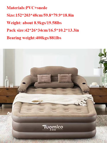 lit gonflable moderne confortable beige gris clair coussins oreillers camping maison paresseux doux caoutchouc