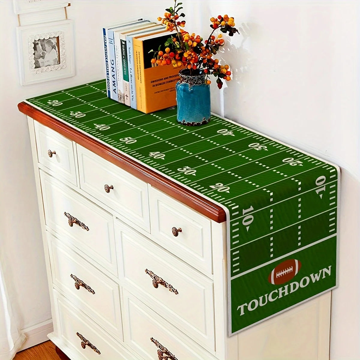 nappe lin terrain football américain imprimé touchdown vert blanc marron rouge