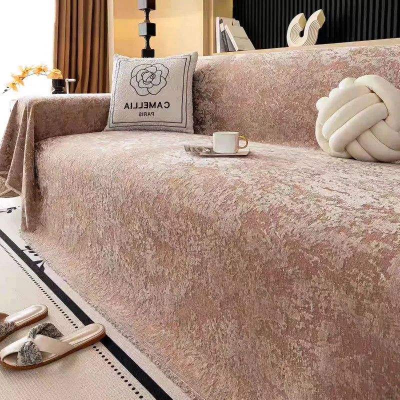 couverture canapé jacquard polyestère beige contemporain effet délavé lavage machine