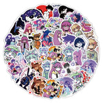 sticker anime personnages illustration manga violet noir blanc rose vert bleu rouge beige 10pcs