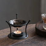 support bougie moderne structure géométrique noir sans holder bougie allumée plat métallique