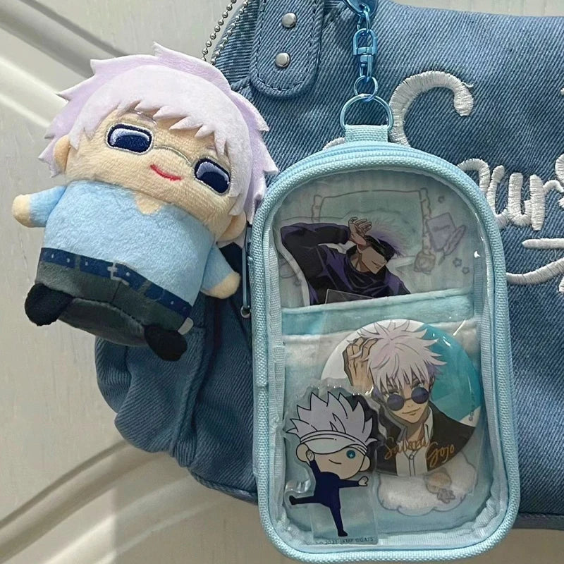 porte clés animaux mignons figurines sacs transparents kawaii clips collection badges gris rose bleu