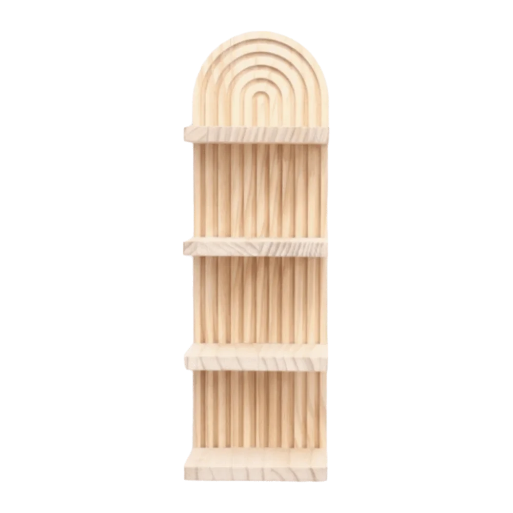 étagère murale bois quatre niveaux moderne minimaliste rayures verticales naturel beige clair